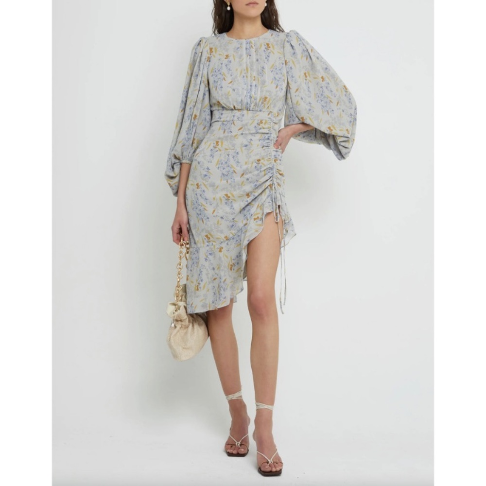 o.p.t  Liv Floral Dress Ruched Side High Low balloon long Sleeve size XS